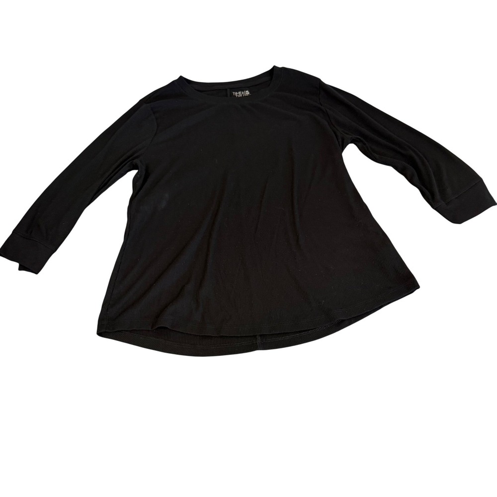 Time and Tru Womens XL 16-18 Black Ribbed Long Sleeve Crew Neck T-Shirt Top